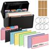 Thboxes Scatola per Schedario, con 400 Schede Colorate, 5 Divisori | Scatola Portaschede in PP, Schede 12,5 x 7,5 cm, Carta 110g/m², 6 Anelli, per Vocabolario, Note, Studio, Ufficio e Casa