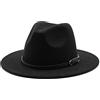 OHEETU Cappello Fedora classico unisex nero a tesa larga in feltro Panama Jazz Cap con fibbia regolabile (56-58 cm)