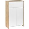 Easycomfort Mobile Bagno Multiuso, Mobiletto da Bagno con Armadietto e Cassetto, Salvaspazio, Color Legno e Bianco 60x30x90cm