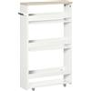 Easycomfort Carrello Bagno Salvaspazio a 3 Ripiani con Rotelle e Maniglia in Legno, 48x15x80cm, Bianco