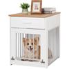 DAWNYIELD Cuccia per Cani Piccoli in Legno Stile Mobile, con Porta a Ribalta Bloccabile e Cassetto, Mobili per Cani, Gabbia o Kennel Interno per Cuccioli, Bianco