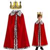 YEWCEP Principe Mantello Bambini, Giovane Re Mantello Cappotto Reale con Corona, Costume Principe