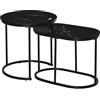 HOMCOM Set di 2 tavolini estraibili in acciaio e piano in MDF effetto marmo, tavolo rotondo e ovale, colore: nero