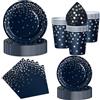 Nkaiso 50 Pezzi Stoviglie per Feste Blu Scuro e Argento, 10 x 23cm & 10 x 18cm Piatti Carta Usa e Getta, 10 Tazze, 20 Tovaglioli - per Compleanno Festività Feste Decorazioni -10 Ospiti