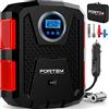 FORTEM Compressore Aria Portatile per Pneumatici, Bicicletta, 12V con Luce a LED, Manometro Digitale, con Gonfiaggio/Spegnimento Automatico, con Custodia (Rosso)