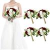 HOMENERGY Set di 4 bouquet da damigella d'onore per matrimonio, 17,8 cm, bouquet di fiori artificiali per feste, cerimonie, anniversari, tavolo da pranzo, centrotavola, colore: bordeaux e bianco