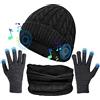 Tumnea 3 in 1 cappello invernale bluetooth cappello, set di guanti sciarpa cappello unisex, cappello invernale 5.0 cappello musica bluetooth, cuffie lavorate a maglia sciarpa guanti touchscreen