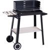 Easycomfort Griglia a Carbone Barbecue BBQ Carrello Grill per Picnic con Ruote da Balcone Giardino in Ferro e Legno 83 × 37 × 87 cm Nero
