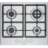 Bosch PGH6B5K90 Serie 4 Piano Cottura a Gas, Bruciatore Wok: Potenza Fino a 3.3 Kw, Griglie in Ghisa, Acciaio, 60 Cm, 3 zone + Wok, Inox