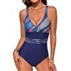 FemiChic Costume Intero Donna Curvy Sexy Scollo a V Push Up Costumi da Bagno Elementi di Moda Pois E Righe Stampate Piscina Spiaggia Swimsuit(Blu Rosa Grigio,XL)
