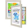 Americanflat Cornice Porta Disegni per Bambini (Effetto Legno Chiaro) - Cornice A4 da Parete con Passepartout e 25,5x32 cm Senza Passepartout - Apertura Frontale con Vetro Infrangibile - Pacco de 2
