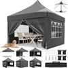 JUMMICO Gazebo 3x3 Pieghevole Impermeabile, 10cm di Altezza Interna Supplementare, Tessuto Robusto e Durevole, con Pareti Laterali, Ideale per Cortile, Balcone, Campeggio e Altro, Grigio