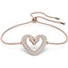 Swarovski Una Bracciale a Catena Morbida, Placcato in Tonalità Oro Rosa con Delicati Cristalli su CigniSwarovski a Cuore, Collezione III, Bianco