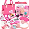 Hohosunlar Borsetta per Bambine con Accessori, La Mia Prima Borsa Set con Trucchi Giocattolo, Telefono Portafoglio Chiavi Cuffia Carte di Credito, Gioco di Finzione Set di Borsette della Principessa Rosa 3 Anni+