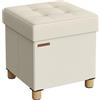 SONGMICS Cassapanca, Pouf Contenitore Piccolo, Poggiapiedi Pieghevole da 38 x 38 cm, Ottomano con Stoccaggio, Regge fino a 300 kg, per Soggiorno, Camera da Letto, Dormitorio, Bianco Crema LSF014W11