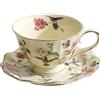 fanquare Tazza da caffè e piattino con fiori e uccelli, set di 1 tazza da tè vintage in ceramica con finiture in oro, 250 ml, regalo elegante per un tea party