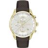 BOSS Orologio Cronografo al Quarzo con Calendario da Uomo Collezione GRAND PRIX 44 con Cinturino in Pelle Marrone, 1514225, Silver White