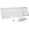 iClever QWERTZ - Set di tastiera e mouse wireless ricaricabile (tedesco), ultra sottile per computer/desktop/PC/laptop/Windows 10/8/7, bianco e argento