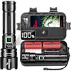 Shadowhawk 500000 Lumen Taschenlampe LED Aufladbar - Bis zu 1000m Reichweite, 24h Laufzeit mit 2 Akkus, LCD-Prozentanzeige Taktische Taschenlampen, Extrem Hell Flashlight for Camping, Wandern, Outdoor