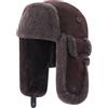 Harssidanzar Cappello da aviatore in pelle per uomo e donna Cappello invernale in pelle di agnello Shearling Cappello da trapper con copriorecchie CU603EU, Marrone, taglia XL
