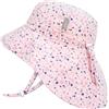 Jan & Jul Grow-with-Me - Cappello da sole in cotone con tesa larga, Fiori rosa, 0-6 Mesi
