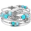 FULU AUTUMN Braccialetto rigido da donna in argento, realizzato a mano, stile bohémien, impilabile, con perline di cristallo, idea regalo, 7 centimeters, Rame Metallo Pietra, Agata