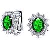 Bling Jewelry Moda Formale Holiday Party Bridal Ovale Simulazione Verde Smeraldo Cubic Zirconia Halo Crown AAA CZ Stud Clip On Orecchini Per Le Donne Matrimonio Orecchio Non Forato Argento Placcato