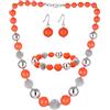 FULU AUTUMN Set di 3 gioielli con collana di perle grandi, bracciale e orecchini, regalo di compleanno per donna, Pietra, Nessuna pietra preziosa, arancione