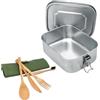 NERTHUS FIH 1653 - Lunch Box in Acciaio Inox 800 ml + Set Posate in Bambù con Custodia, Ermetica, Riutilizzabile ed Ecologica, Ideale per Lavoro, Scuola, Viaggi e Picnic