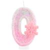 mciskin Candele di compleanno glitterate con fiocco di neve rosa numero 0, per torte, decorazioni di compleanno per ragazze, decorazioni per torte a tema congelato, per ragazze e donne, forniture per feste di