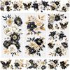 WANDIC 3 Fogli Adesivi trasferibili da strofinare, Motivo Floreale Nero e Oro, Impermeabili, Decorazioni per mobili, diari Spazzatura per Fai da Te, Scrapbooking, 15 x 30 cm