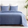 Qucover Copriletto Matrimoniale 240x260cm, Trapuntato Morbido e Confortevole, in Cotone Lavato, 3 Pezzi con Motivo a Punto Croce Moderno, Estivo Trapuntato con Federe Blu
