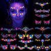 HOWAF 8 Fogli Tatuaggi Temporanei Neo Tatuaggio Viso, Tatuaggi Fluo Tatuaggio Viso Luccicanti Bagliore UV Adesivi Impermeabili per Fluo Party Donna Ragazze, C