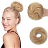 SEGOHAIR 30 g di capelli umani con elastico, chignon disordinato, per donne, lisci, elastici, chignon, chignon disordinato, marrone dorato con punti salienti sbiancati