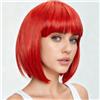 Luxiremi Bob Parrucche per le donne 12 pollici sintetico corto liscio rosso parrucca con frangia gioco di ruolo Carnevale Indossare