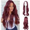 XIWCAFC Parrucca Biondo 70cm Lungo Ondulato Parrucca Donna Bionda Resistente al Calore Centrale Parrucca per Cosplay Feste Cosplay Quotidiano (Bordeaux)
