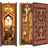 Fsolis Book Nook Kit fai da te in miniatura 3D puzzle in legno libreria decorazione casa delle bambole kit modello libro regali (memoria vela)