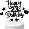 Conruich Decorazione per Torta di Compleanno 23 Anni - Cake Topper Happy 23th Birthday Nero - Stella Cuore per Festa Uomo Donna