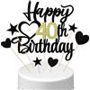 Conruich Decorazione per Torta di Compleanno 40 anni Uomo Donna, Cake Topper Happy 40th Birthday Oro Nero, Torta Torta Stella Cuore Nero per Decorazione Festa 40 anni Compleanno Donna Uomo