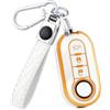 OFF WE GO Custodia Chiave Cover Chiave Guscio Chiavi per Fiat 500 Punto Bravo Panda Lancia Ypslon Doblo Ducato Idea Linea Ulysse Coprichiave Macchina Copri Chiavi Telecomando Portachiavi, Oro Bianco