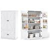 KOMFOTTEU Mobiletto Multiuso con 4 Ante in Legno, Credenza Cucina Salvaspazio con 2 Ripiani Regolabili e 1 Armadio, Mobile Buffet per Sala da Pranzo, Soggiorno, 76,5 x 40 x 139 cm, Bianco(In 2 Pacchi)