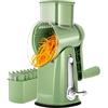 SUSTEAS Grattugia rotante per formaggio con manico, trituratore di verdure con 5 lame ben progettate e forte base a ventosa, affettatrice rotonda a mandolina e tritatutto per cucina, con scatola