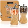 VEIZIBEE Set 2 macina sale e macina pepe, Macinino manuale in legno massiccio per macinare pepe e sale, Nucleo di macinazione in ceramica grana regolabile, macina sale pepe spezie (Colore del legno 2pcs-5in)
