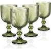 Joeyan 350ml Bicchieri acqua Vetro Verde,4 pezzi Calici Colorati Vetro | Decorati in Scanalato Rilievo,Vintage Calici Vino Rosso per Cocktail Liquore Grappa,Lavabile in Lavastoviglie