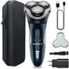 SweetLF Rasoio Elettrico Uomo,Regolabarba con Testine Rotanti 4D, Rasoio Ricaricabile Wet & Dry con Display LED, Rasatura Impermeabile IPX7 Blu Navy (Rasoio blu con custodia)