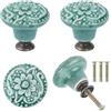 Dibotell Set di 4 pomelli per mobili vintage, motivo floreale verde, pomelli per armadi in ceramica con viti, maniglie rotonde per cassetti, cassettiere, armadi da cucina, pomelli per mobili retrò per