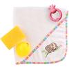Heless 279 - Set per la cura delle bambole, 4 pezzi, con cappuccio, accessori inclusi, bradipo in ratina, per bambole da 38 a 45 cm