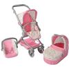 Bayer Chic 2000 - Carrozzina per bambole Fides, set passeggino 3 in 1 composto da navicella, seggiolino sportivo e seggiolino auto, farfalle, rosa