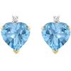 Carissima Orecchino a Bottone con Cuore Diamante e Topazio Blu in Oro Giallo 9 ct da Donna