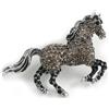 Avalaya Spilla a forma di cavallo in argento invecchiato con pavé di cristalli grigio/nero, 60 mm di diametro, Misura unica